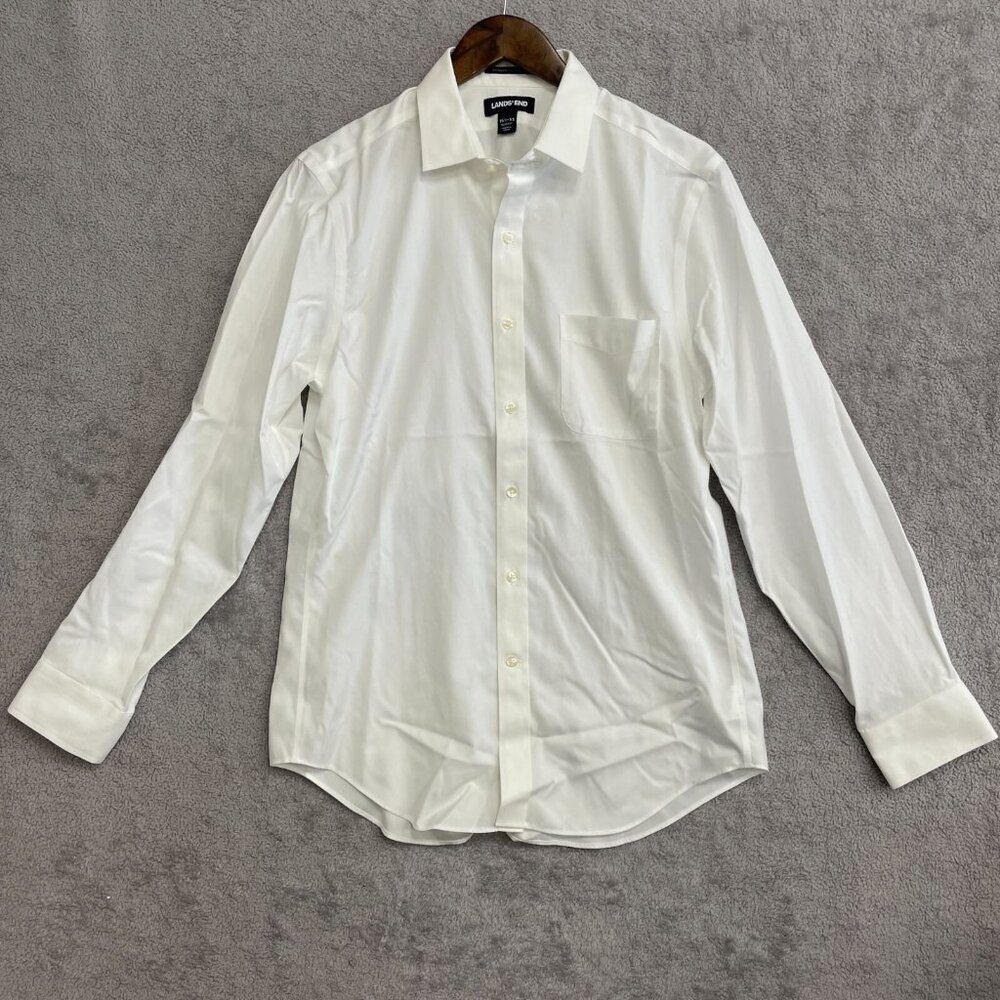 NWOT Lands' End Men's 15.5 Slim Fit White Supima Cotton Dress Shirt - Picture 2 of 8
